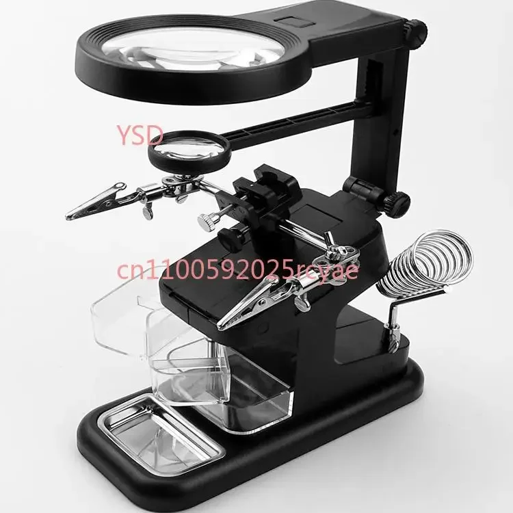 

A 20x high magnifying glass with ring LED lamp, bracket type, for electronic welding and maintenance of main boards.
