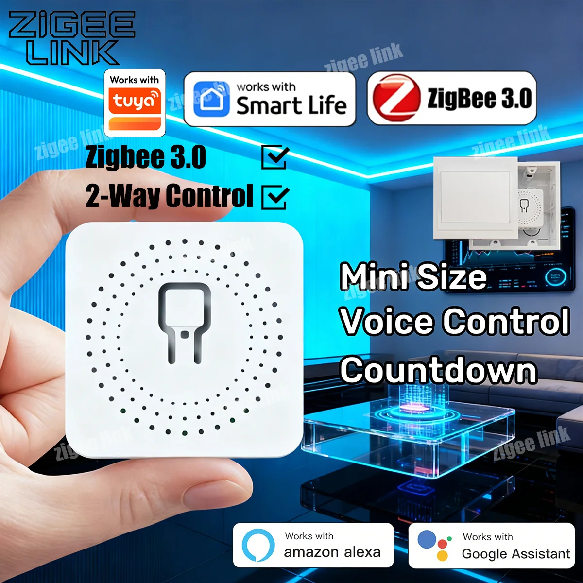 Mini Smart Switch Zigbee 3.0 16A/20A 2 Way Control For Tuya DIY Light Switch Module Home Automation Zigbee Gateway Required