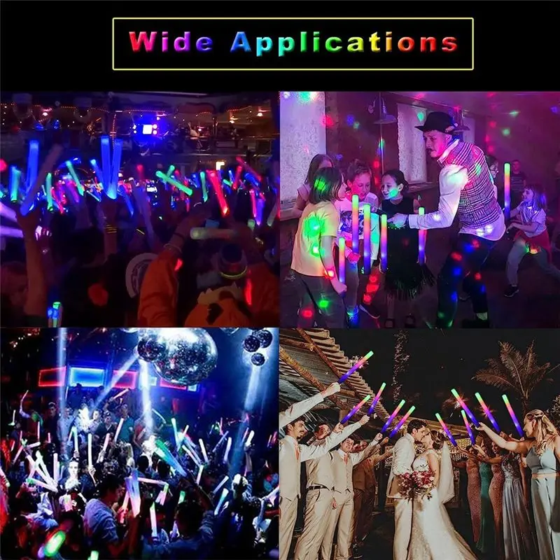 A75K Glow Sticks Bulk, LED Foam Sticks with 3 Modes Colorful Flashing, Glow in the Dark Party Supplies for Wedding, 5PCS