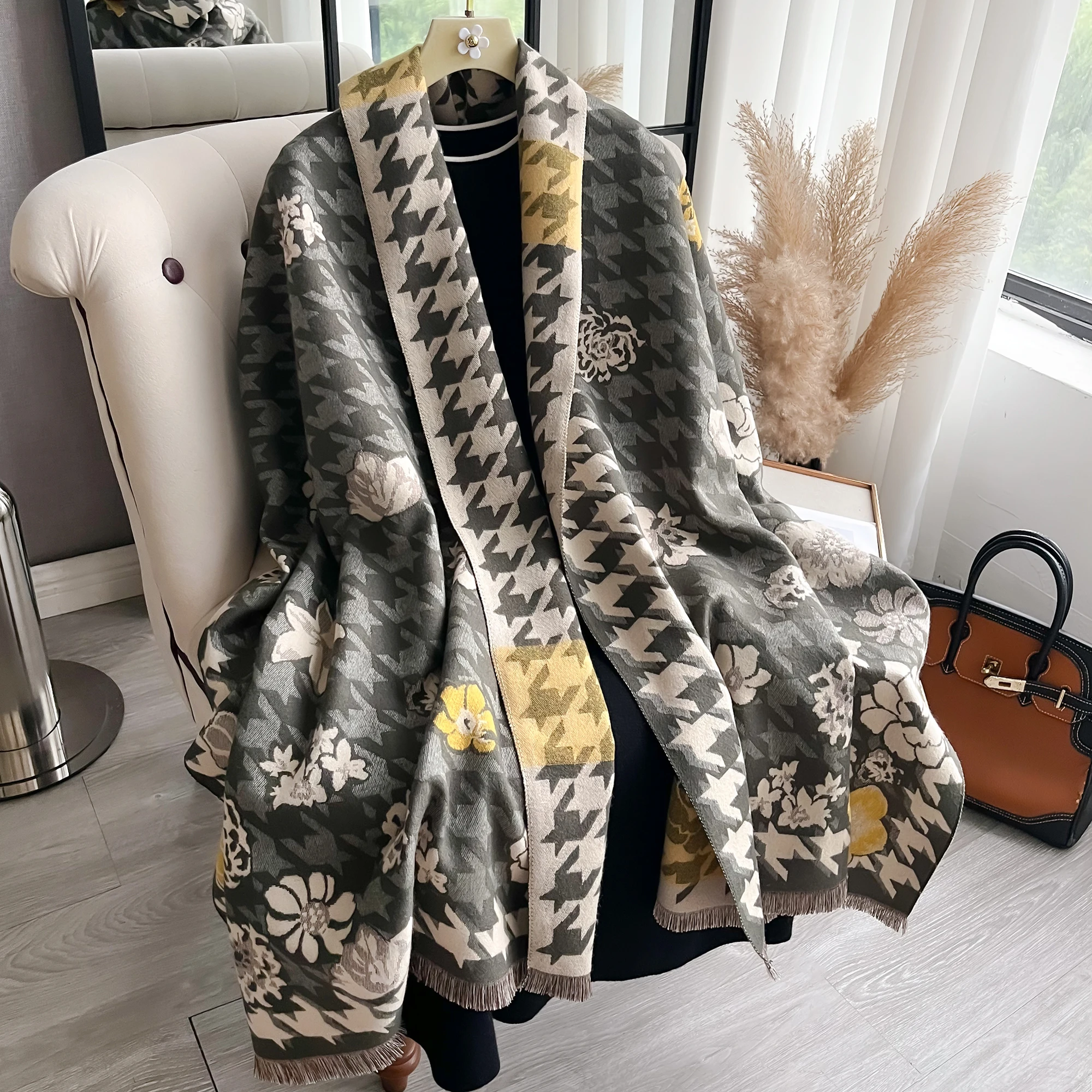 

Роскошный кашемировый шарф с цветочным принтом, зимние женские шали из пашмины, теплое одеяло, женский платок, бандана, брендовые толстые шарфы, хиджаб