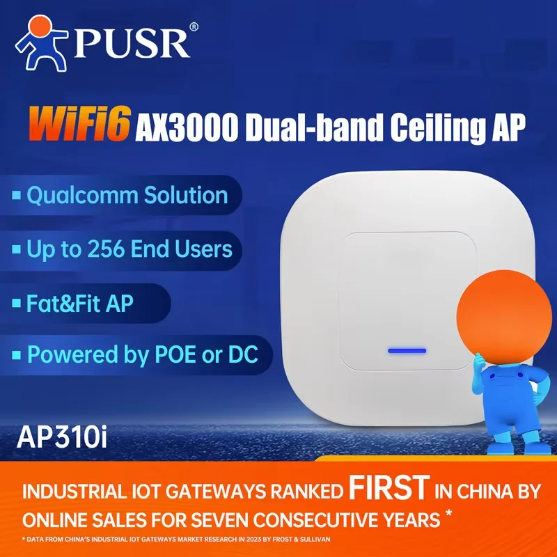 PUSR WiFi6 Ceiling AP Dual Band wifi repeater Wireless Access Point AX3000 Support 802.3at PoE Up to 256 End Users USR-AP310i