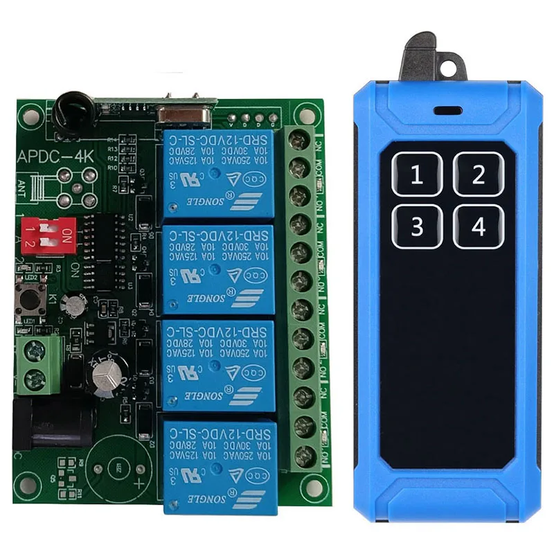 433MHZ Ndustrial DC 12V 24V 4CH RF Wireless Remote Control Switch Radio Receiver With 20-1000M Long Distance Remote controller