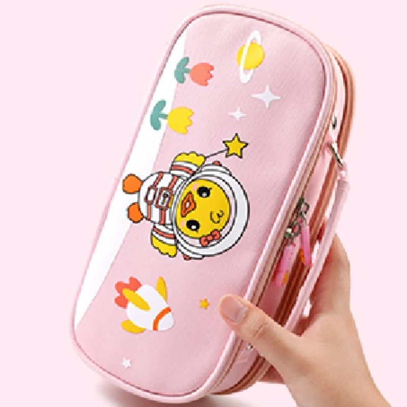 Large Capacity Canvas Multi Layer Pencil Bag LT Yellow Duck Stationery Bag Junior High School Multi functional Pencil Bag Handhe