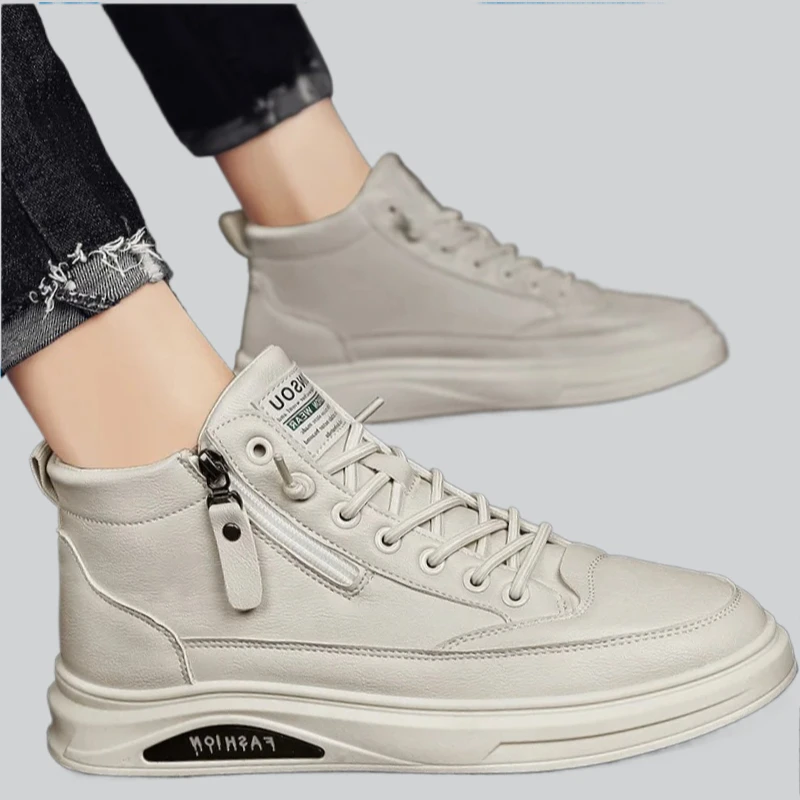 

Man Sneakers New Men Autumn High Top Leather Casual Fashion Cotton Flat Ankle Boots Business Outdoor Shoes