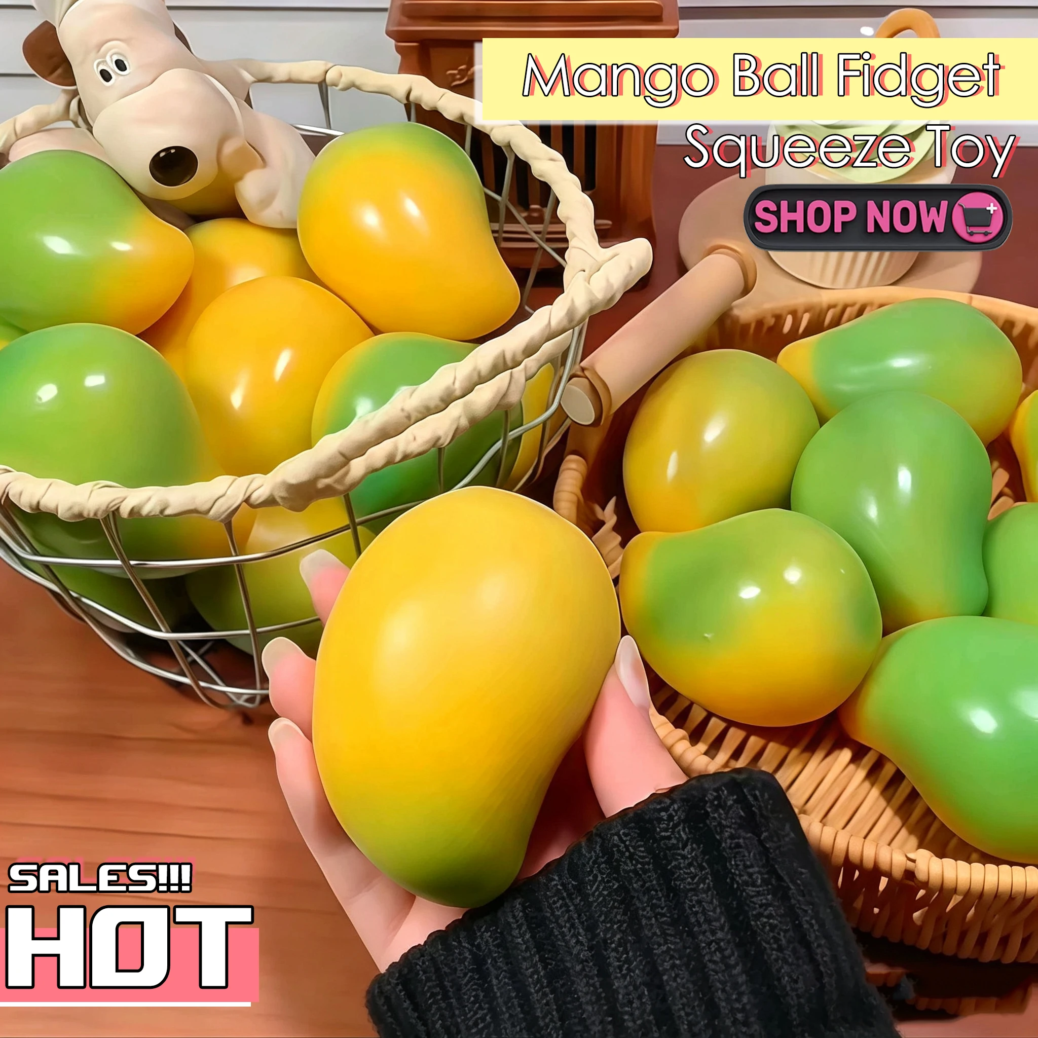 Simulated Mango Ball Fidget Squeeze Toy Color Changing Squishy Fidget Toy ASMR Anti Stress Toy for Adults Christmas Party Gifts