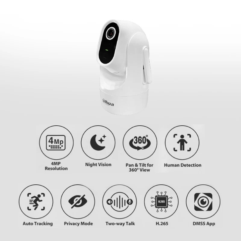 Dahua 4MP Indoor Wifi Smart Tracking Camera Ai Human Detection Two-way Audio CCV 360° View 2K IR Mini PT Camera H4C With Bracket