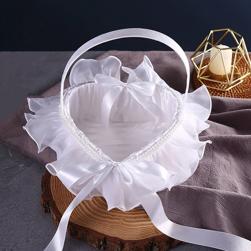 Американская Свадебная кружевная корзина с бантом и цветами для невесты, цветочные рассыпчатые цветы, Романтические Аксессуары для свадьбы