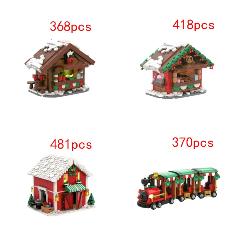 Moc bloco de construção brinquedos trem criativo de natal, bebidas quentes, suporte de comida, modelos de estúdio e pequenos blocos de construção conjuntos de presente de brinquedo