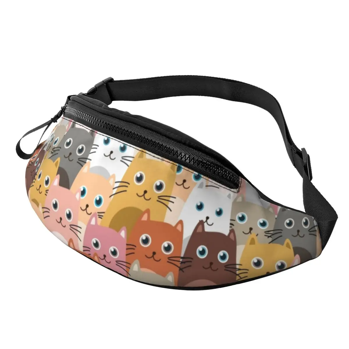 Custom Cool Cute Kitten Cat Doodle Fanny Pack for Running Women Men Black Cats Crossbody Waist Bag Phone Money Pouch