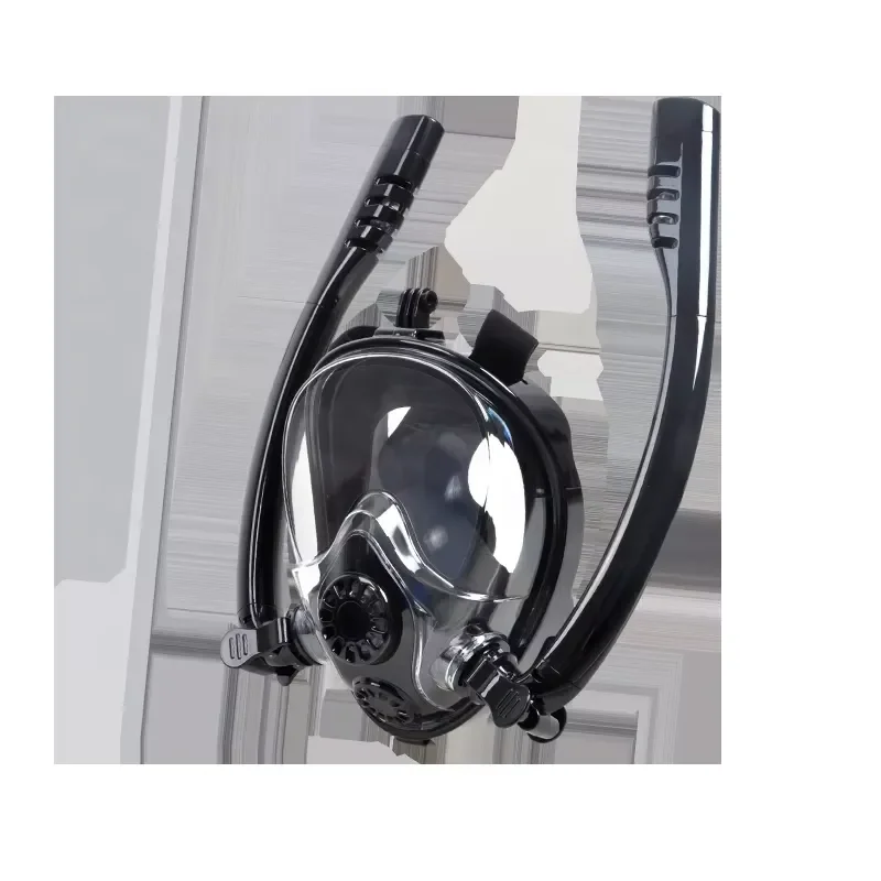 180 degree design full face diving dry diving mask with two snorkels