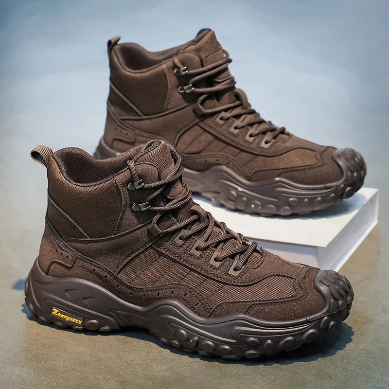 Winter Platform Men's Ankle Boots Comfortable Breathable Motorcycle Boots Men Outdoor Non-slip Hiking Shoes Man High Top Boots