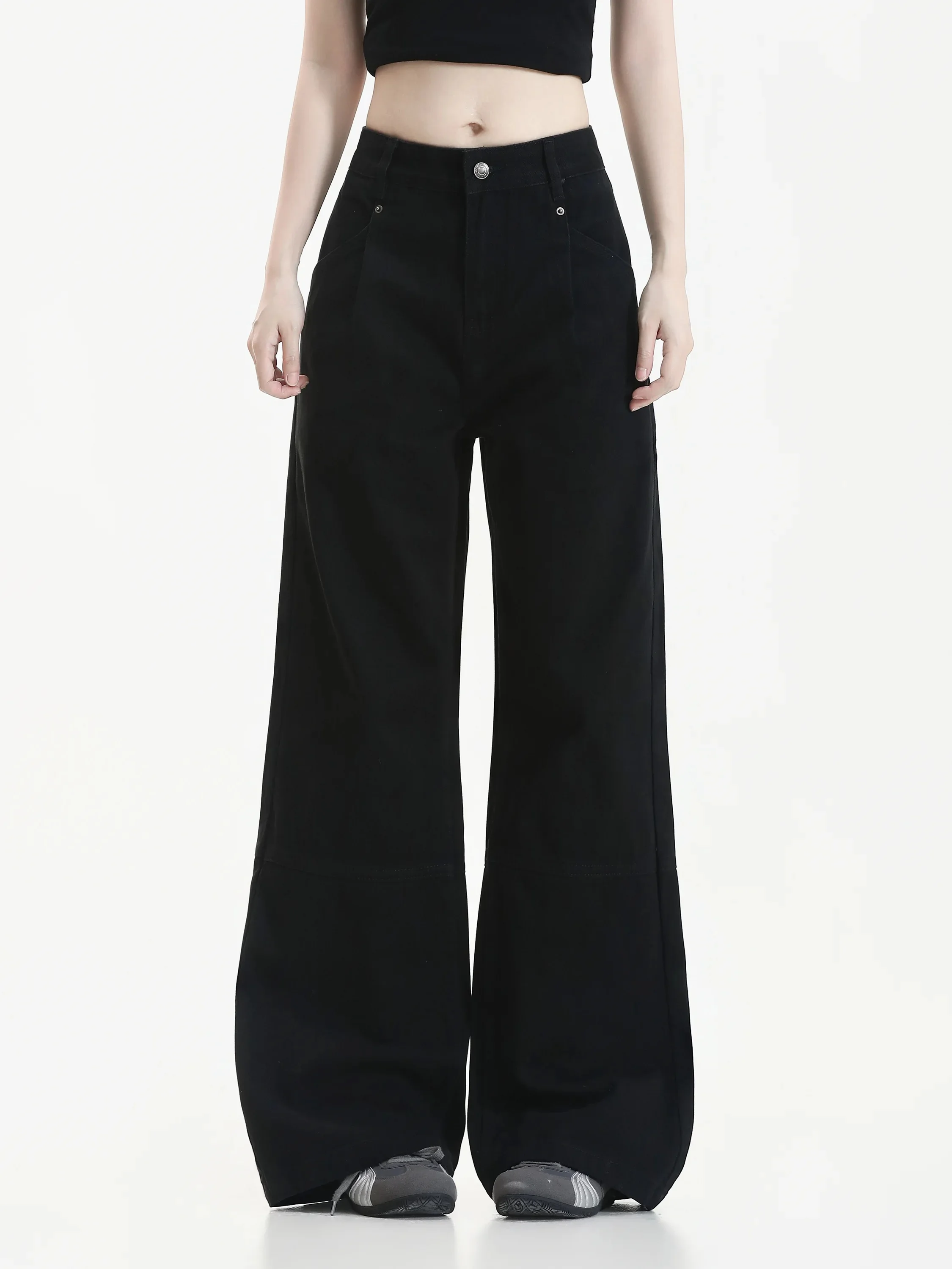 Vintage Spliced Deconstructed Cross Stitched Wide Leg Pants Couples Jeans Neutral Style Natural Waist Button Closure Cotton