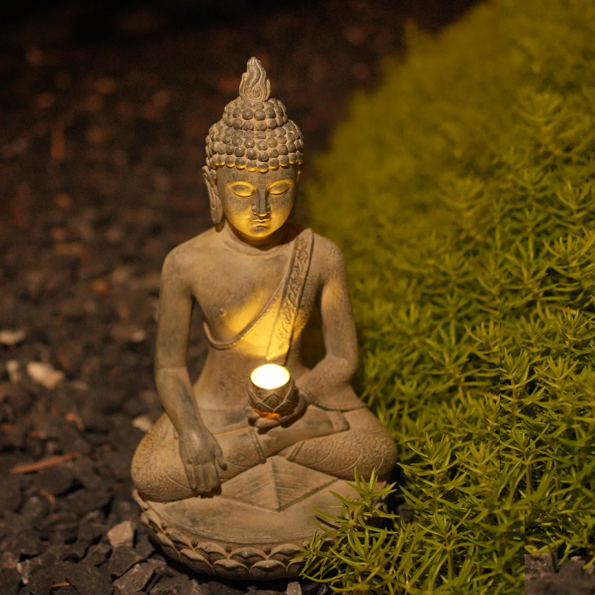 Solar-Powered Buddha Statue Zen-Inspired Resin Ornaments Room Home Decoration Outdoor Garden Entryway Accessories Gift