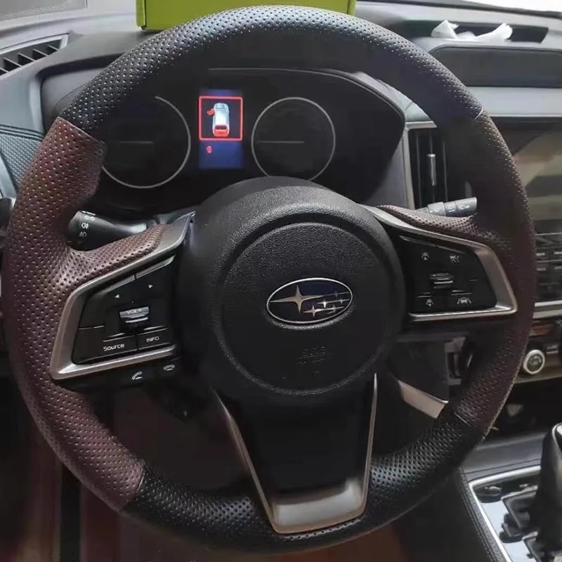 

Сшитый вручную черный кофейный чехол на руль автомобиля из натуральной кожи для Subaru Forester 2019 Ascent 2019 Crosstrek 2018-2019