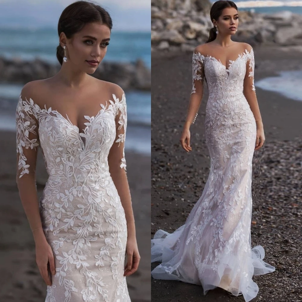 

Customized Classic Tulle Mermaid Evening Dress Simple V-Neck Prom Dresses Temperament Sweep Train Special Occasion Gowns