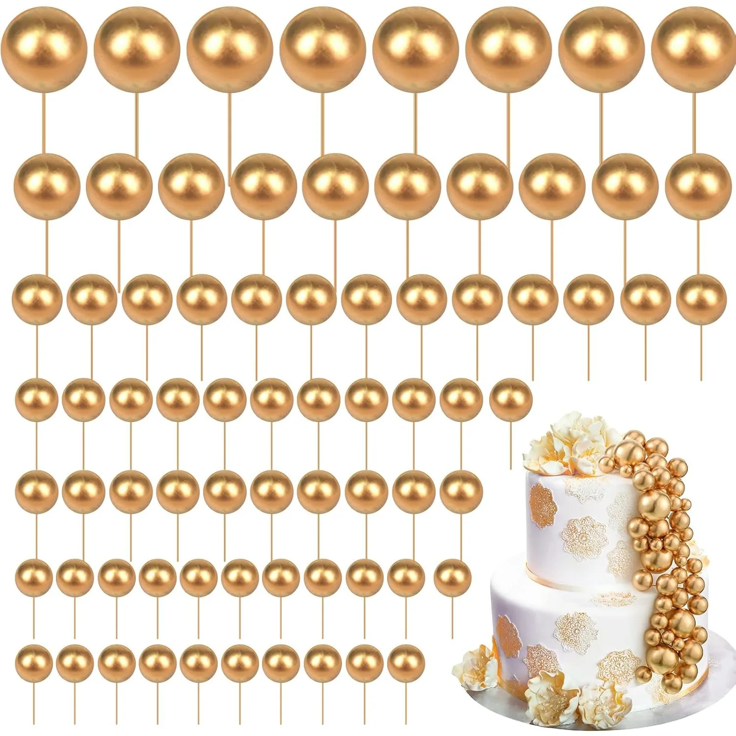 

Gold Cake Topper Balls 108 Pcs, 25x21cm Decorations. For Cakes, Cupcakes, Centerpieces