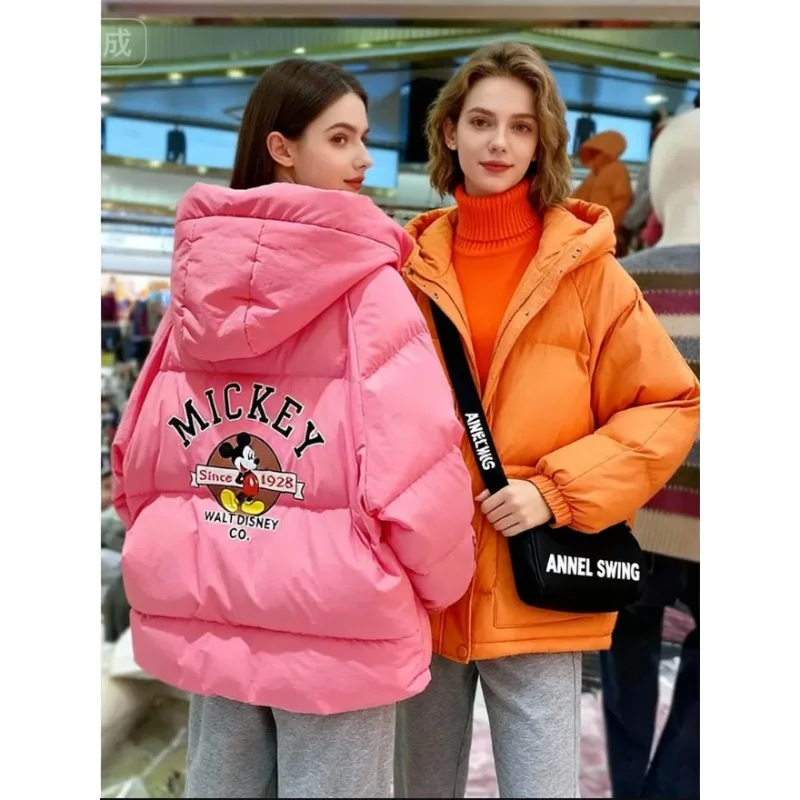 2025 New Women's Disney Mickey Cartoon Print Padded Jacket | Korean Style Loose Oversized Autumn & Winter Casual Outerwear