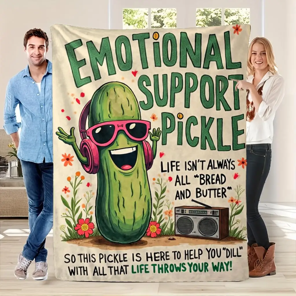 Funny Emotional Support Pickle Blanket Throw Fleece Cozy Flannel Decor Gift for Friends Novelty Winter Home Couch Decor