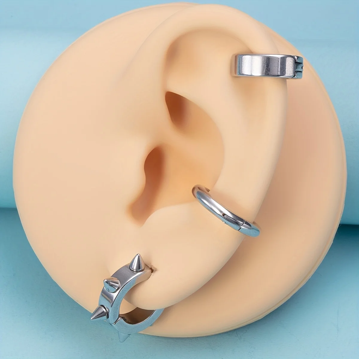 1pc Non-Piercing Earrings Punk Style Ear Clip Round Stainless Steel Fake Ear Hoops For Women Men Daily Wear Jewelry