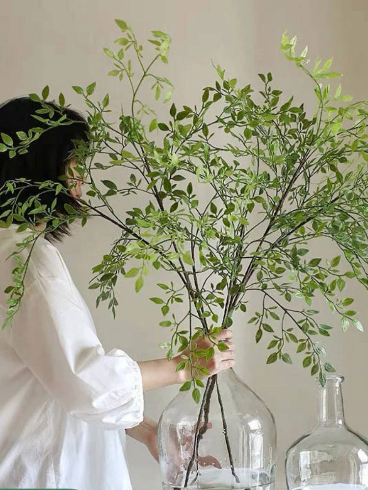 Rama única Artificial3Forsythia planta verde Artificial estilo bosque decoración del hogar Hotel plantas verdes flores artificiales Sim