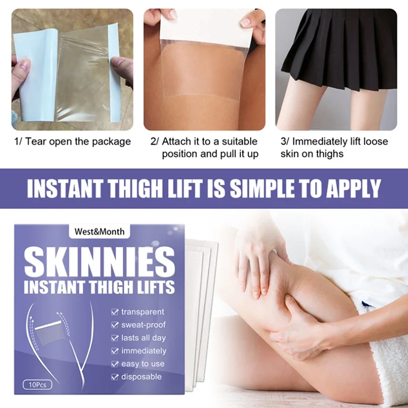 10Pcs Invisible Thin Leg Stickers Fast Lifting Thigh Line Wrinkle Flabby Sagging Skin Tightening Tape Instantly Firming Skin