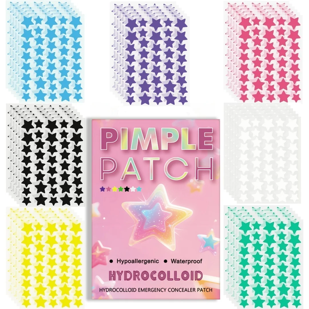 Multi-Color Star Hydrocolloid Acne Patches, Cute Decorative Pimple Cover with Strong Adhesion, Waterproof Breathable Acne Sticke