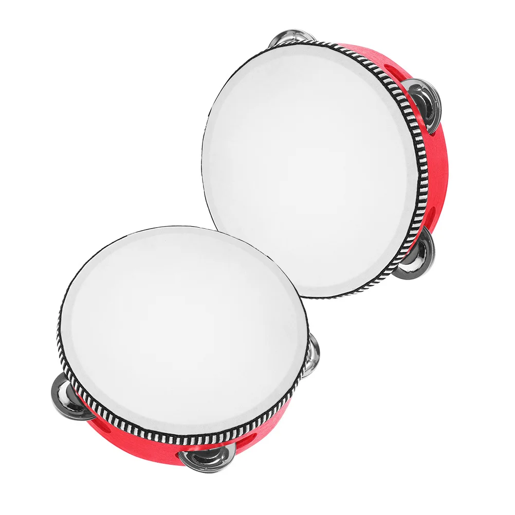 

2 Pcs Tambourine Hand Held Percussion Drum Music Instrument Instruments Musical Round Wood