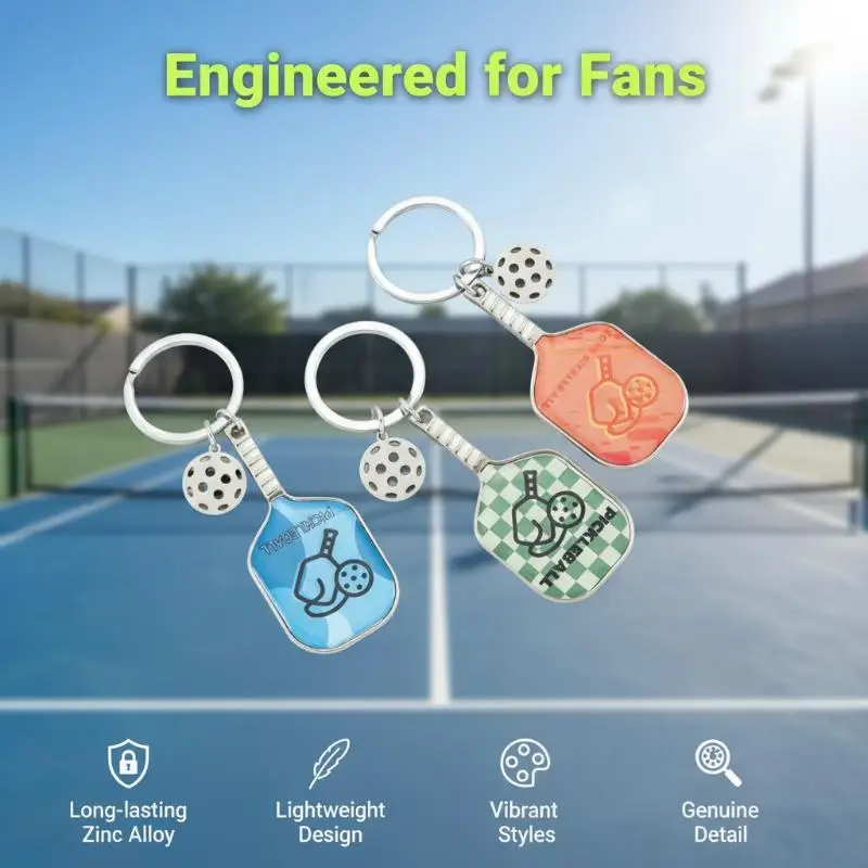 3D Metal Pickleball Keychain With Racket Women Key Ring Alloy Pendant For Sports Lovers Bag