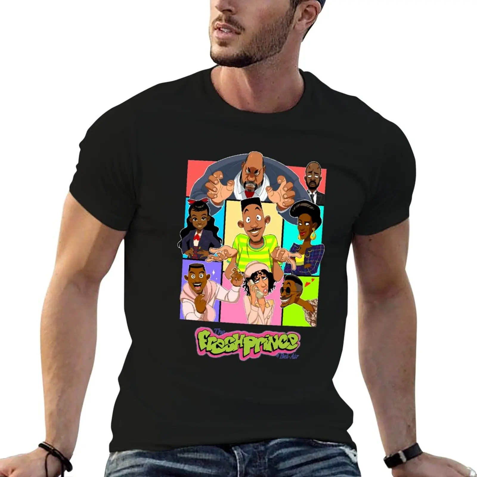 Camiseta con estampado de dibujos animados de Fresh Prince of Bel Air, camisetas para hombre, camisetas gráficas para hombre, camiseta de algodón