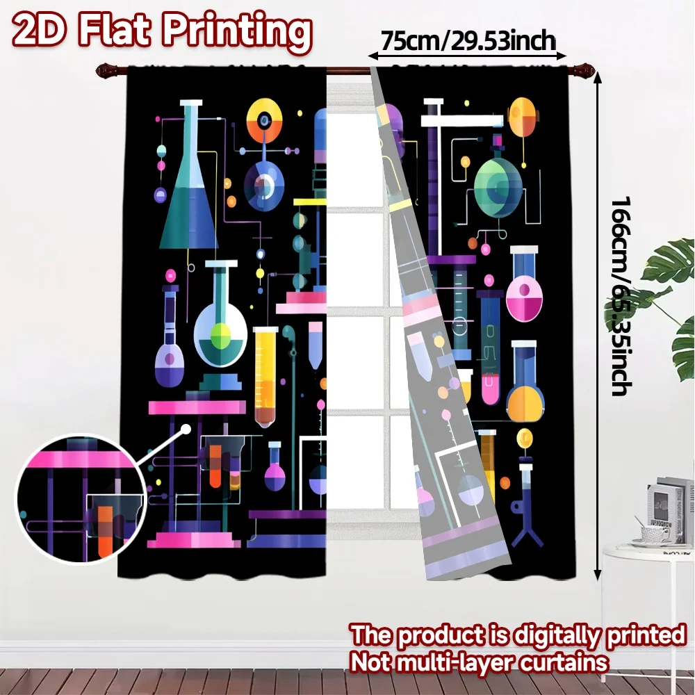 2pcs, 2D FLAT PRINTING Curtains (Without Rod) Lab Symphony Popular Curtains&Window Treatment Machine Washable Fabric Curtains