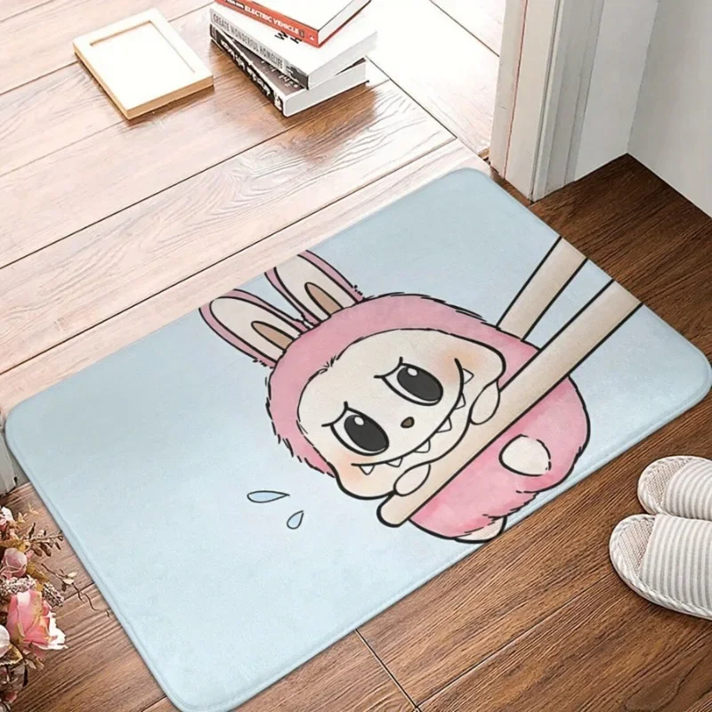 Non-slip door mat Labubu cartoon character design, machine washable, floor mat for bedroom, living room and home decoration