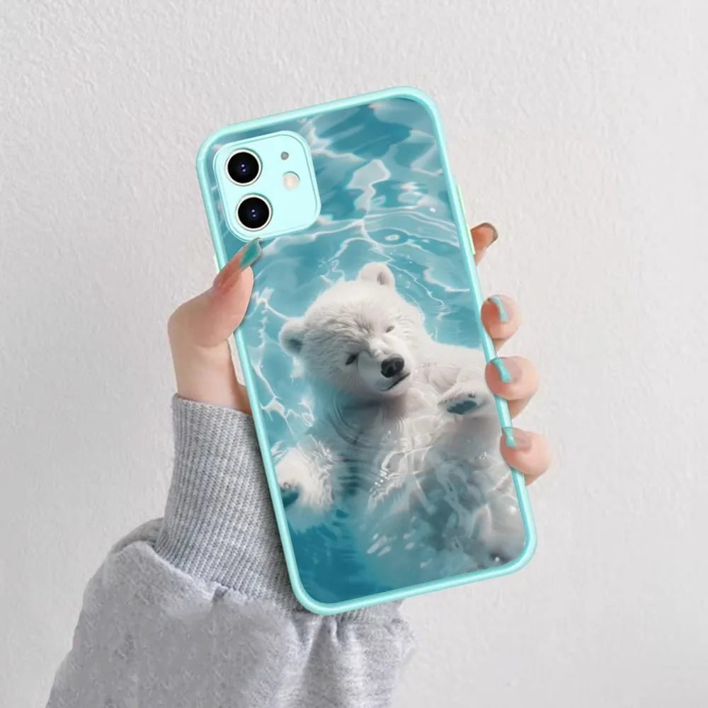 Swimming Bear Phone Case For IPhone 14 X XR XS 7 8 Plus 11 12 13 Pro MAX 13mini Matte Shockproof Case