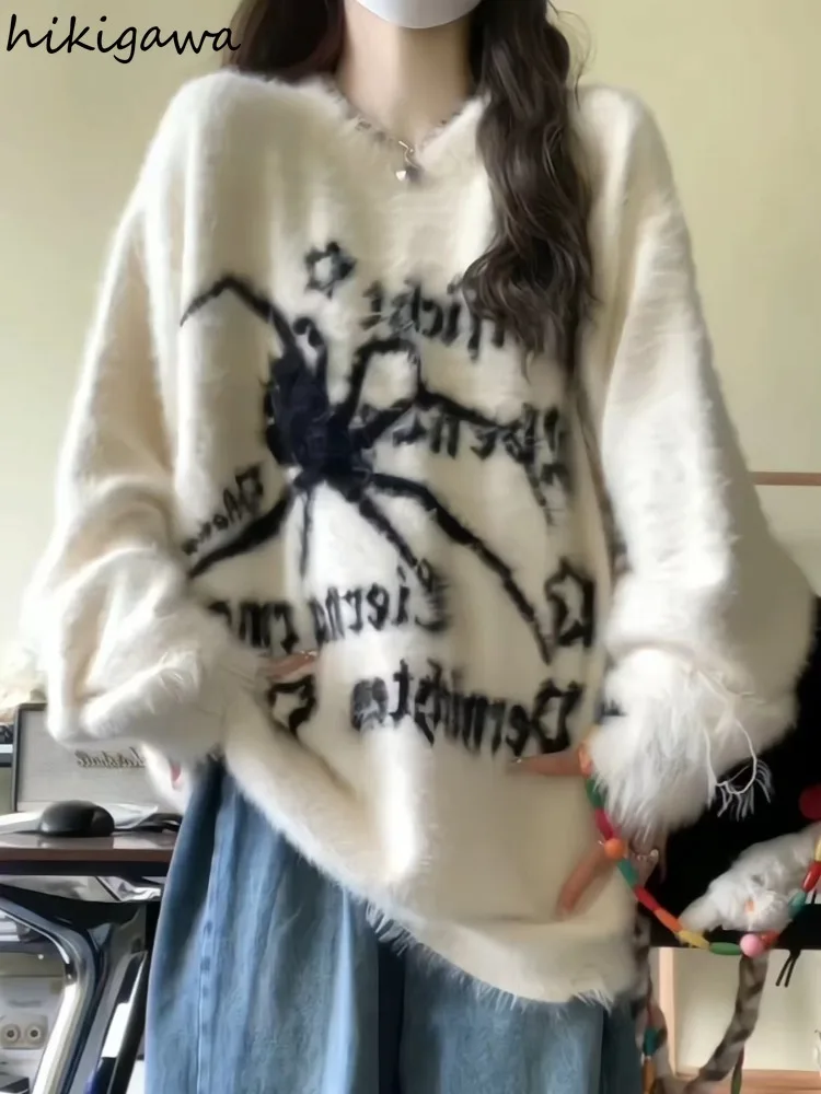 Knitwear Japanese Jumper Furry Mohair Spider Sweater Women Fall Winter Clothes Y2k Tops Casual Fashion Knit Oversized Pullovers