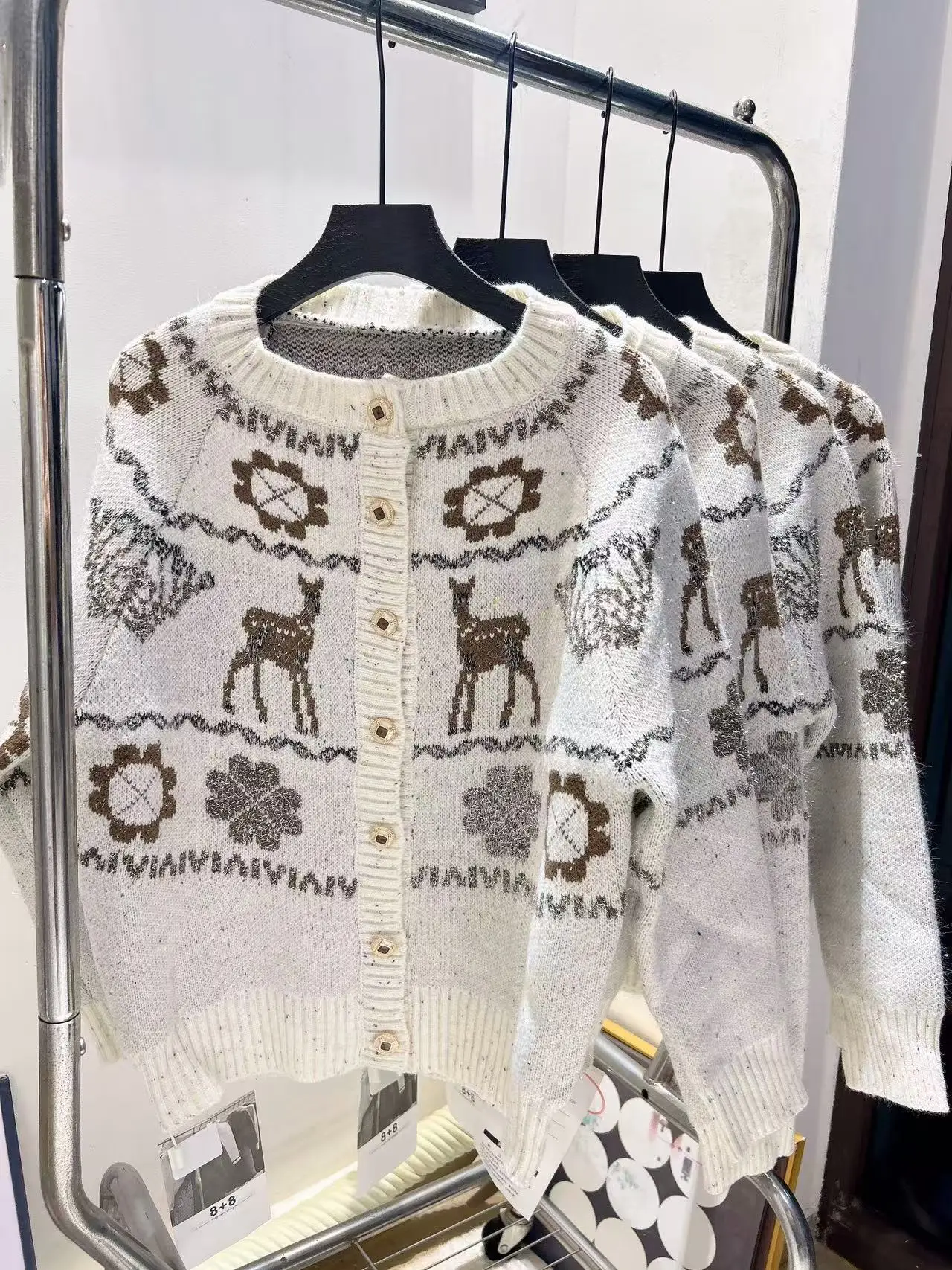 الثقيلة التطريز طباعة زهرة محبوك سترة مفتوحة المرأة الخريف الشتاء نمط غير رسمي كم طويل الجولة الرقبة سترة أعلى F556