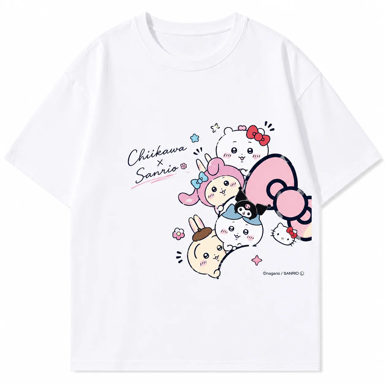 Kawaii Chiikawa Kurimanju Oversize Heavyweight T-shirt Unisex Funny Height Chart Cartoon Loose Streetwear Top