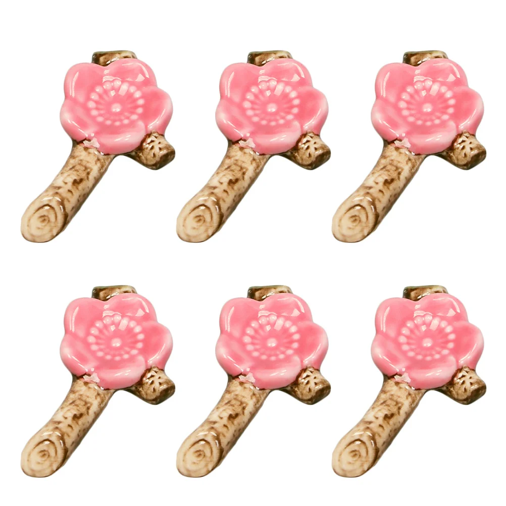 

6Pcs Ceramic Chopsticks Holder Blossom Design Tableware Rack Spoon Fork Rest Chopstick Pillow Suitable Gift