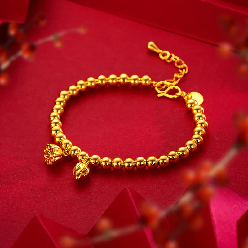 

Pure Gold Bracelet Good Luck Lotus Real Gold Bracelet, 24K Gold Ladies Hand Jewelry Valentine's Day Wedding Jewelry Gifts