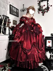 Classical Lolita Dress Women's Girls Vintage Off Shoulder Pearl Chain Flower Decoration Gradient Color Sweet Princess Long Dress