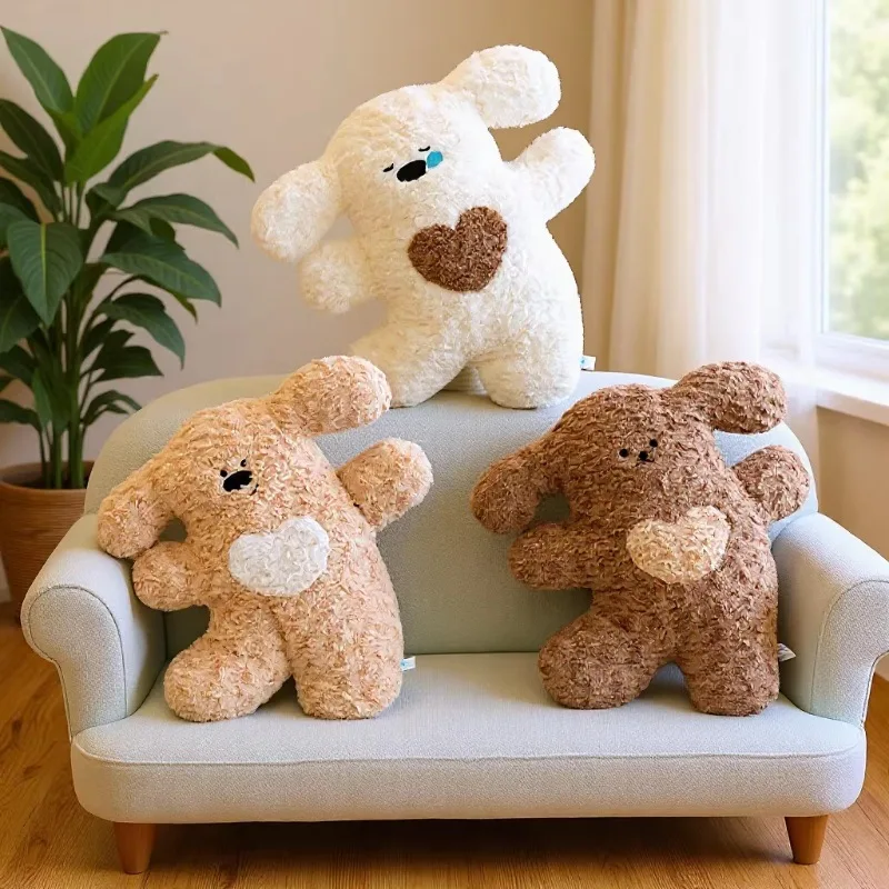 

Плюшевая подушка-собачка, милая, мягкая, пушистая, с узором в виде сердца, мягкая игрушка-подушка для обнимания, подарок на день рождения для пары, декор для спальни