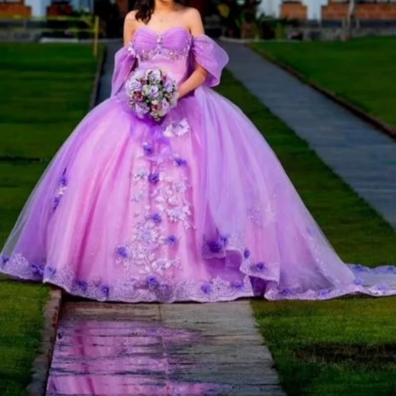 

Customized Princess Girl Quinceanera Dresses 15 16 Off Shoulder Flower Lace Up Puffy Skirt Women Prom Birthday Party Dress 2025