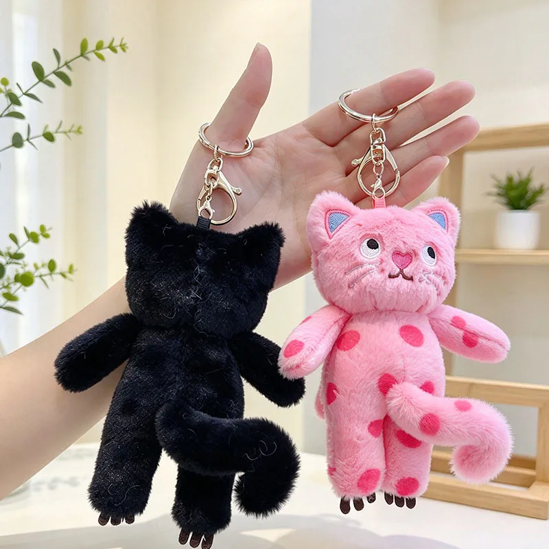 Cute Cat Plush Keychain Kawaii Pink Cat Plush Pendant Soft Animal Keyring Car Key Buckle Accessories Bag Hanging Christmas Gift
