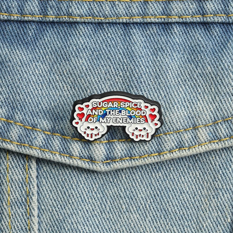 Blutige Regenbogen-Emaille-Anstecknadeln, niedlich, aber Psycho-Broschen, Anstecknadeln, Zuckergewürz und Blut meiner Feigen, Punk-Gothic-Schmuck