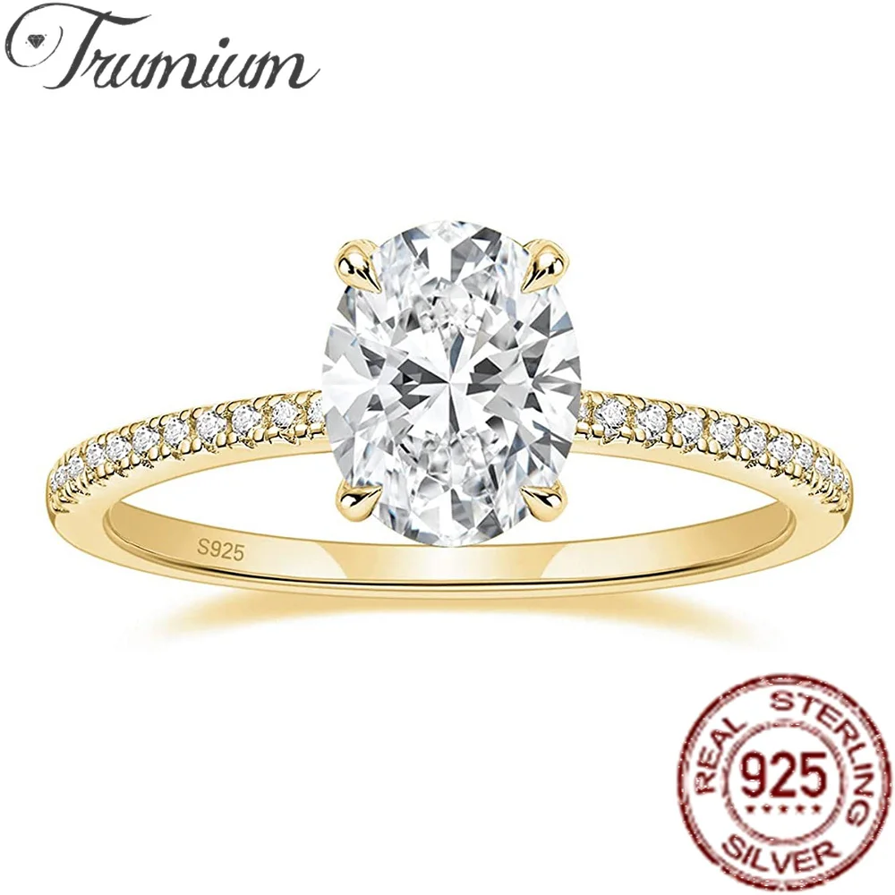 Trumium 3ct Official 925 Sterling Silver Engagement Rings For Women Oval Cut Cubic Zircon Wedding Promise Rings Fine Jewelry