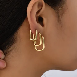 Gold Color Metal Geometric Square Hoop Earring for Women Minimalist Small Circle Huggies Ear Buckle Punk Jewelry 2025 New Trendy