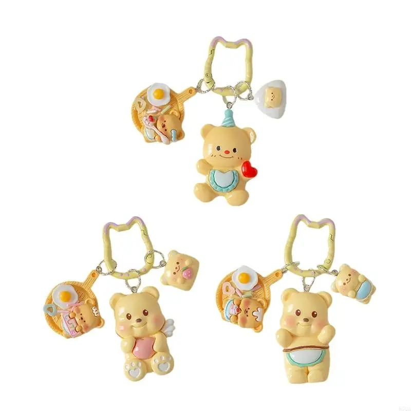 57QA 3 Pack Lovely Bear Keychain Cartoon Bag Pendant Bear Key Ornament Resin Texture Suitable for Key and Bag Decoration