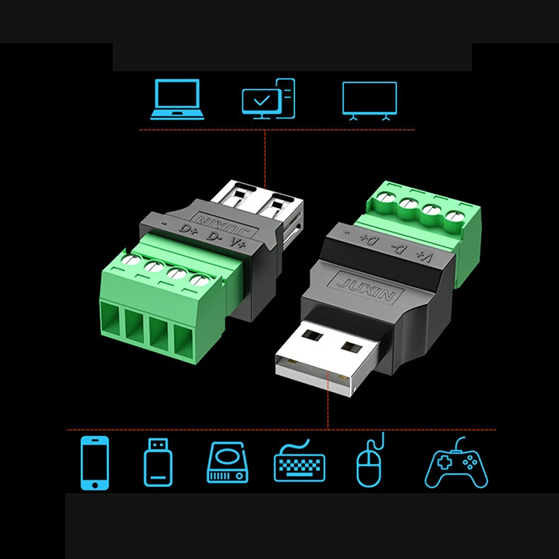 NewUSB 2.0 Type A USB Connector USB Plug Adapter Connector Jack With Shield Type-A 4-Pin Male/Female Plug Screw Terminal Plug