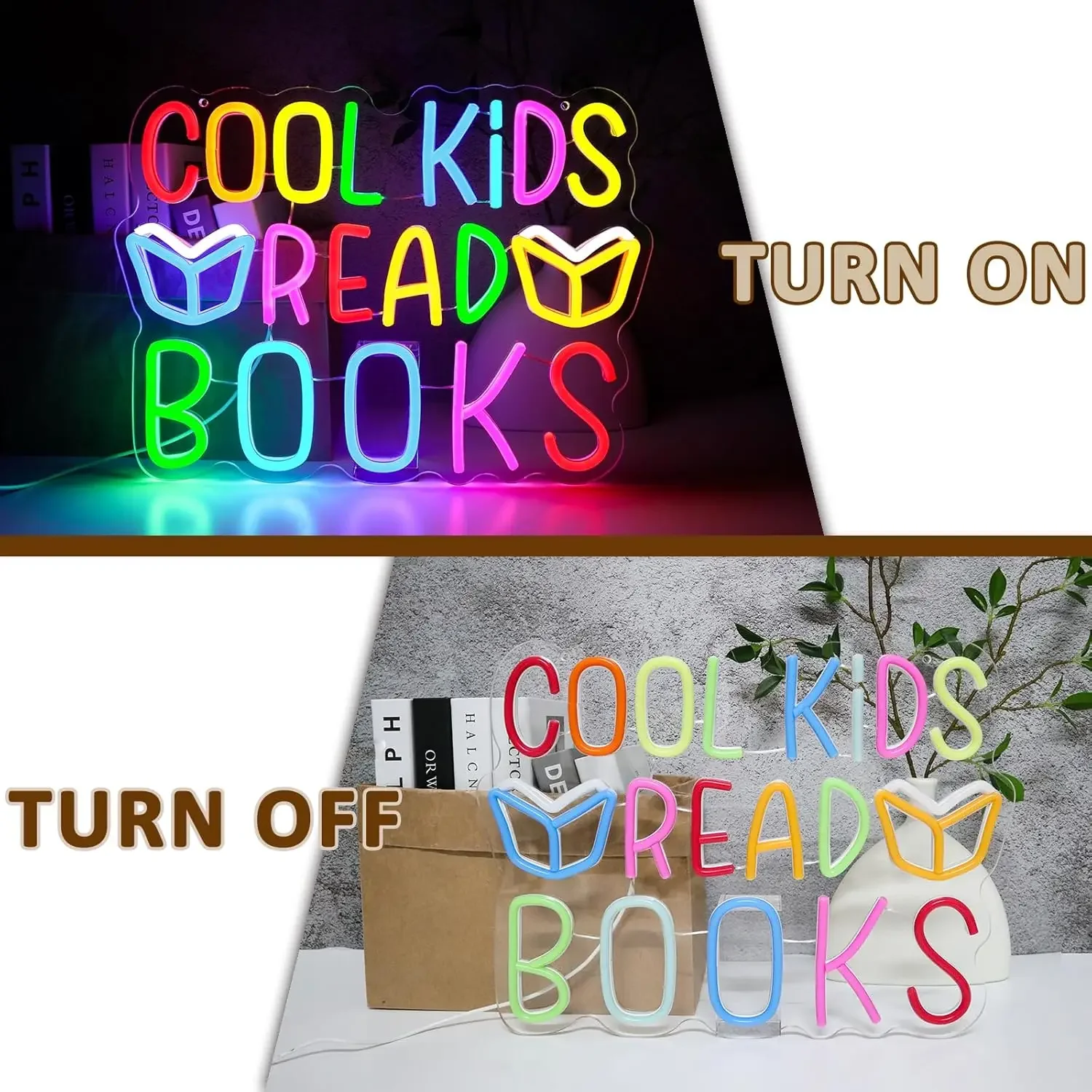 Cool Kids Read Books Neon Sign Dimmable Led Neon Light for Library Classroom Reading Study Room Book Children's Room Wall Decor