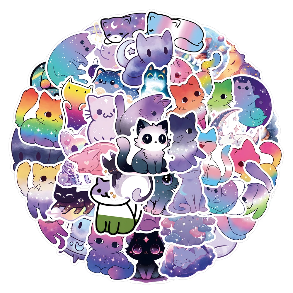 10/30/55pcs Kawaii Starry Sky Cat Cartoon Stickers Cute Animals Kids Sticker Toy Phone Skateboard Luggage Funny Graffiti Decals