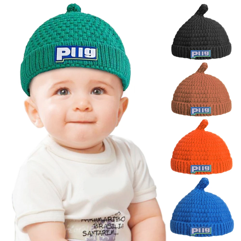 Cute Pacifier Shaped Wool Knitted Hat for Kids Baby English Embroidery Woolen Hats Autumn Winter Warm Hedging Cap Beanies Caps