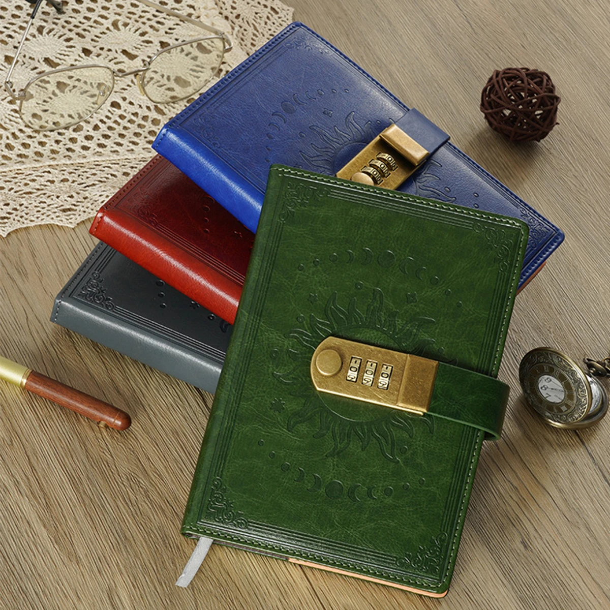 Diary with Lock for Women & Men, A5 240 Pages Lockable Journal , Refillable Leather Journal Writing Notebook (7.56 × 5.2inch)